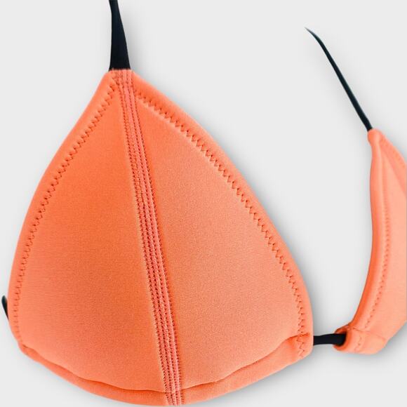 Triangl Neoprene Scuba Neon Orange Triangle String Tie Bikini Top Small - Picture 2 of 9